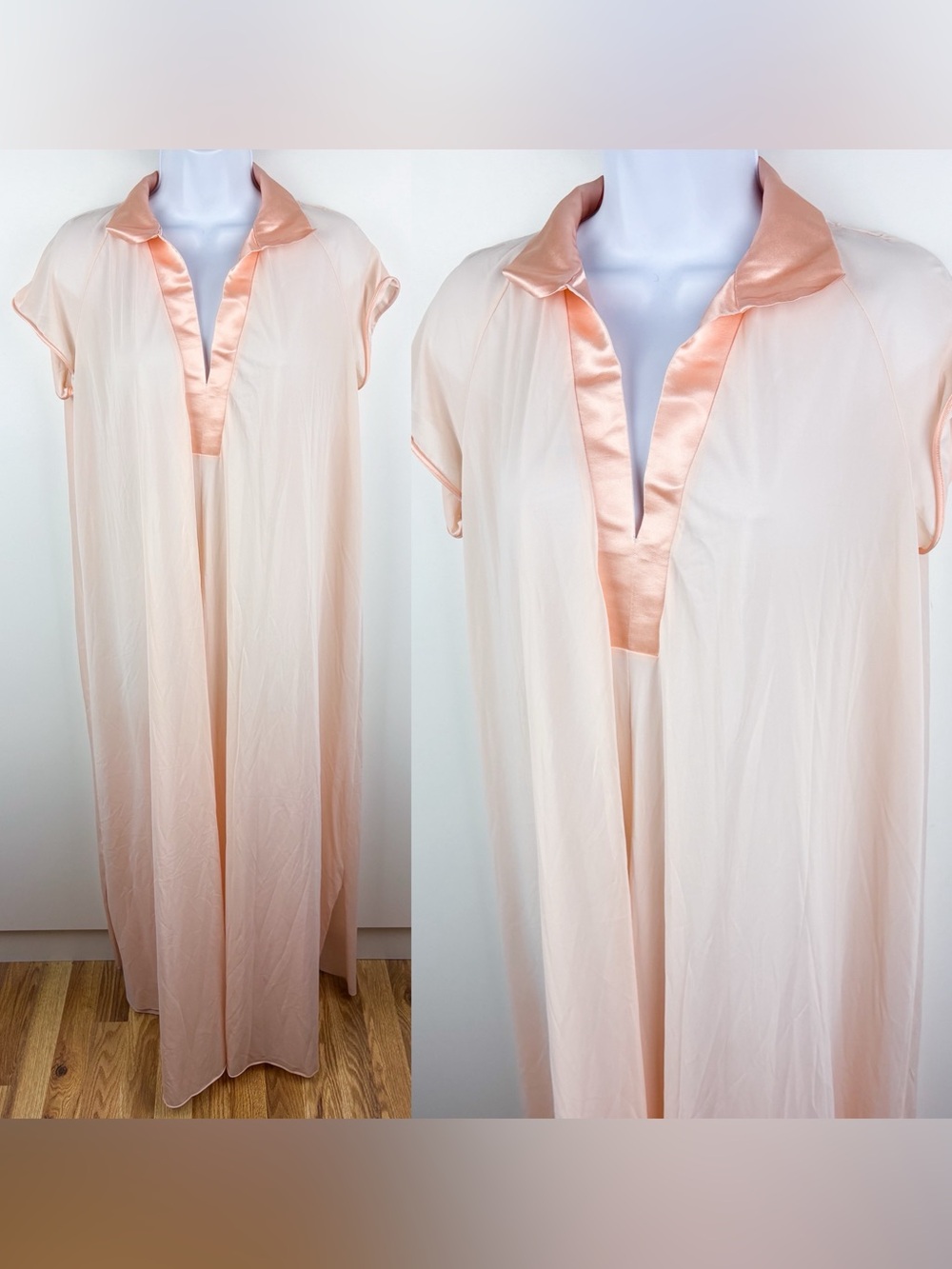 Vintage 60s Nylon Satin Trim Claire Sandra by Lucie Ann Pink Caftan Nightgown
